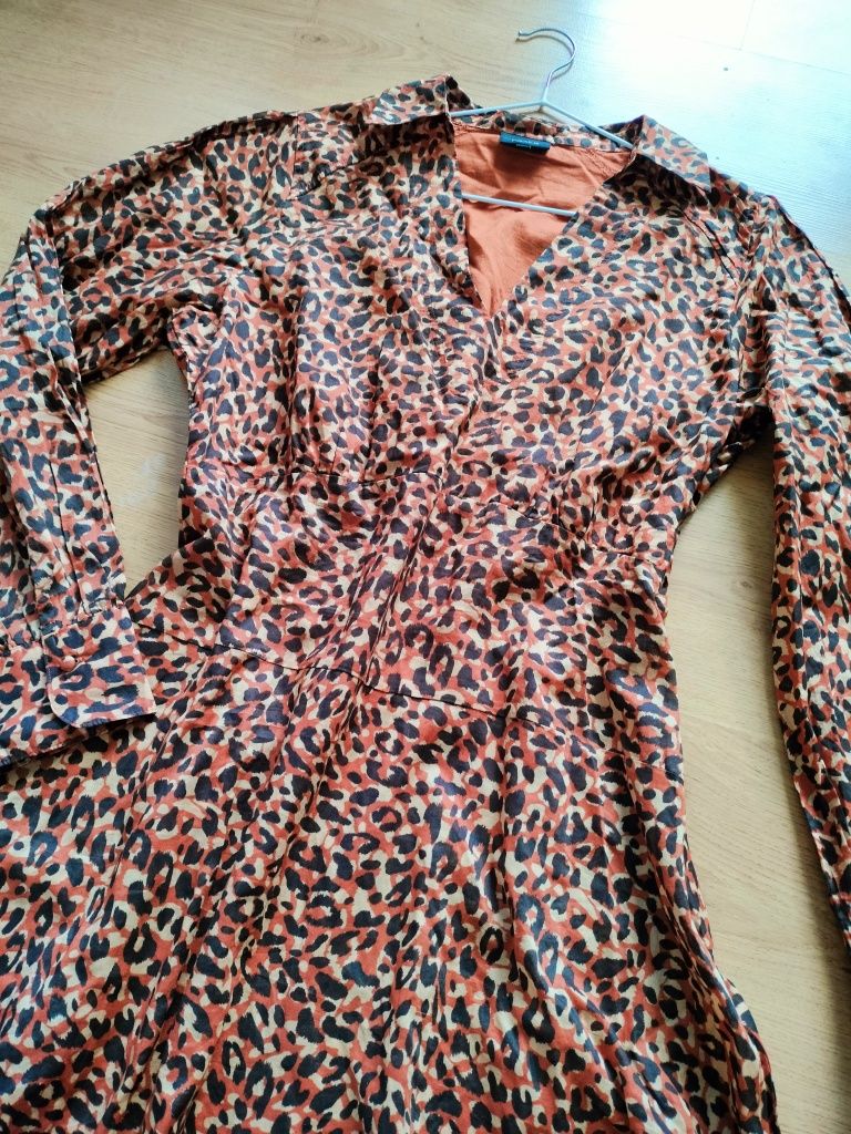 Sukienka damska Next w panterkę, bawełna, długi rękaw, r. 42 XL