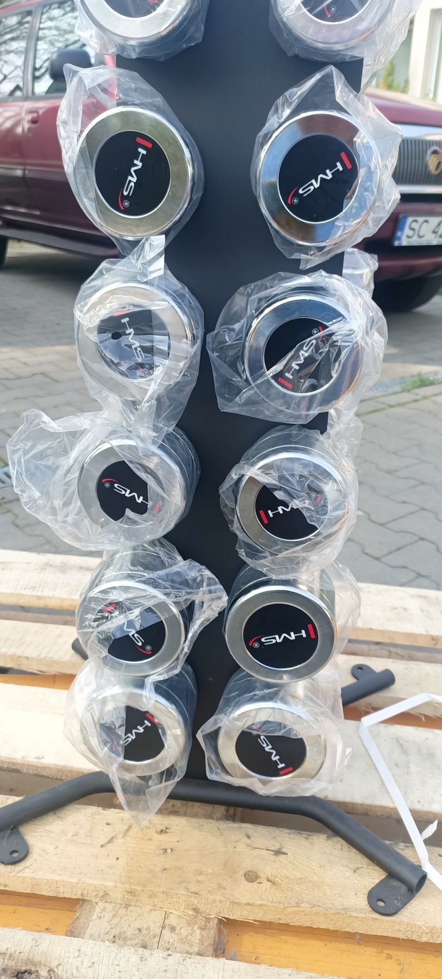 Nowy zestaw hantli chrom od 1-10kg plus stojak