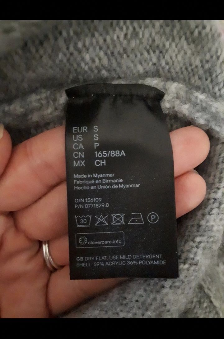 Sukienka długa sweterkowa z golfem h&m szara