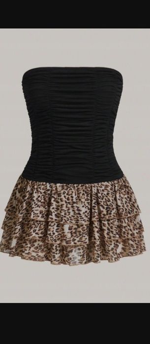 Sukienka ze spodenkami marszczona panterka  r.40 kombinezon L
