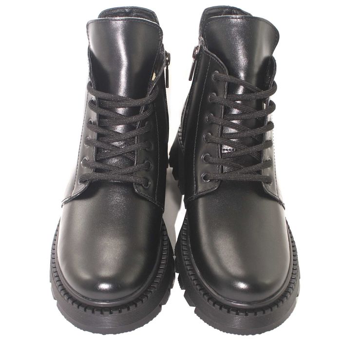 Зимові жіночі чорні шкіряні черевики женские чёрные ботинки кожа мех