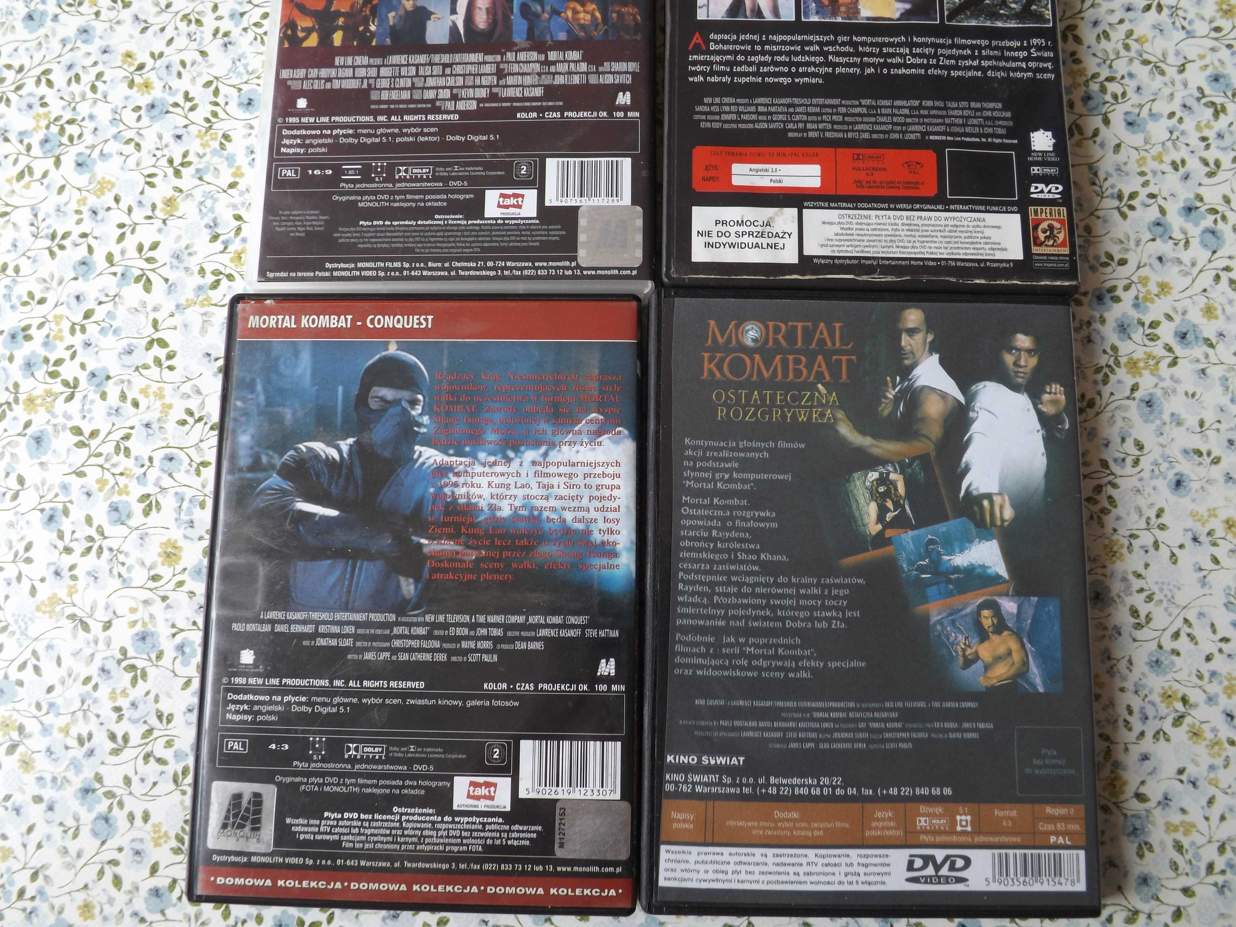 Mortal Kombat cztery dvd filmy, bajki karate unikat