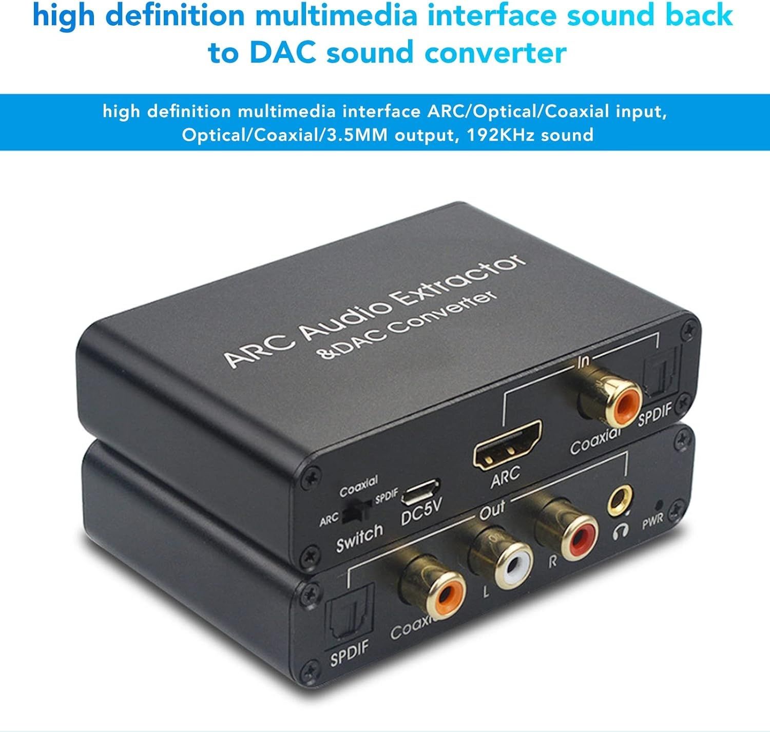 Ekstraktor Audio HDMI ARC, Cyfrowy Analogowy Konwerter Audio 192 KHz O