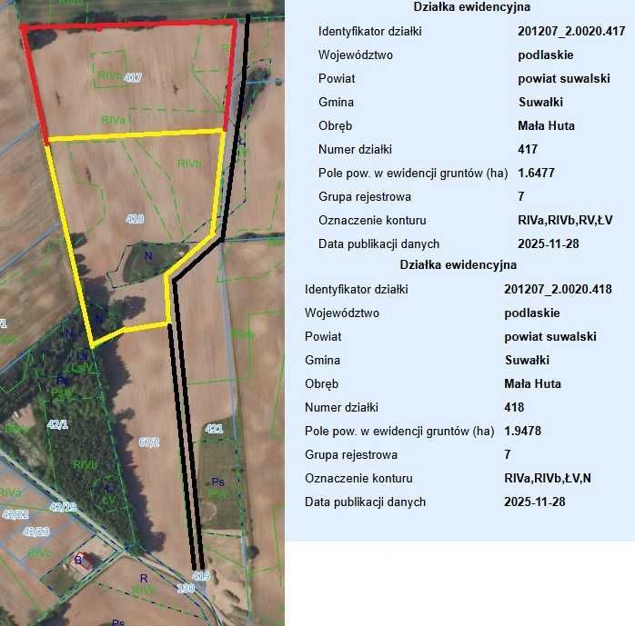 BEZ POŚREDNIKÓW. 2 działki rolne. NOWA WIEŚ, gm.Suwałki - 3.6 ha