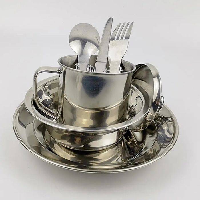 Набор посуды для похода нержавейка для всех.  Набір посуду похідний