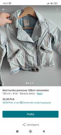 Next kurtka jeansowa 128cm ramoneska