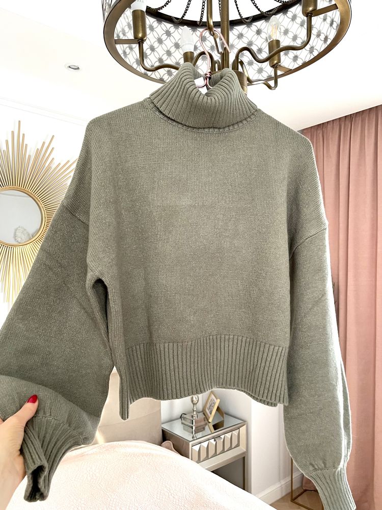 Reserved golf oversize sweter z golfem khaki zielony sweterek