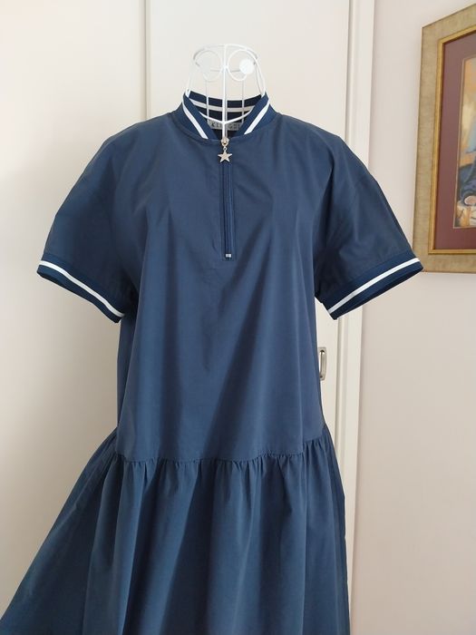 Vestido manga curta | midi | azul escuro | Kling | Tamanho S grande