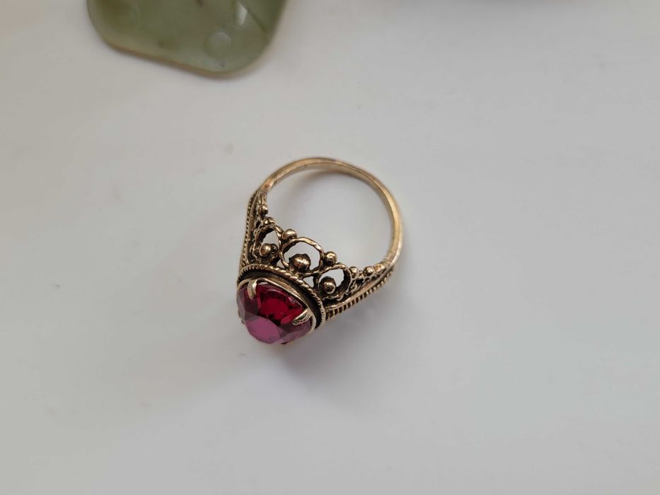 Винтажное кольцо серебро 875 позолота проба 8ХЮ камень турмалин