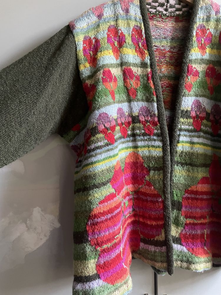 Sweter robiony na drutach wełna wełniany śliczny
