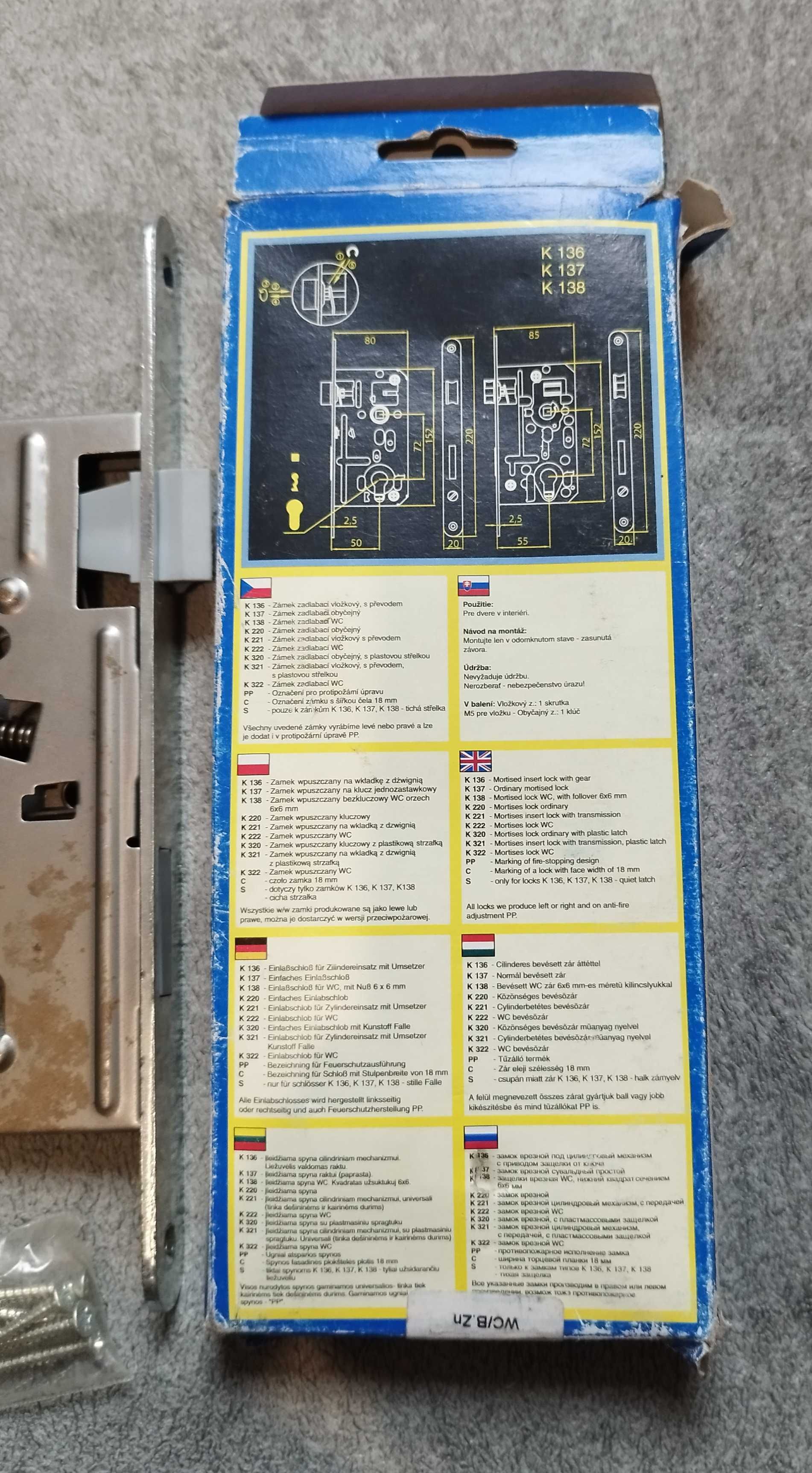 HOBES Zamek Wpuszczany do drzwi 72/55 - WC/Łazienka LEWY