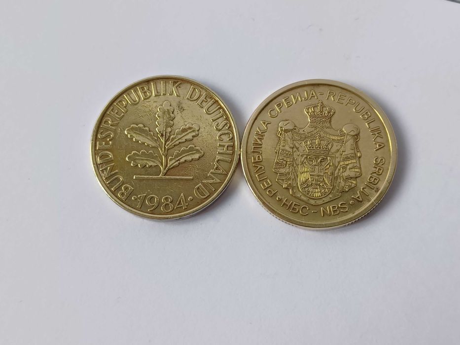 10 pfennig Німеччина 1984 рік. 2 dinara Сербія 2013 рік