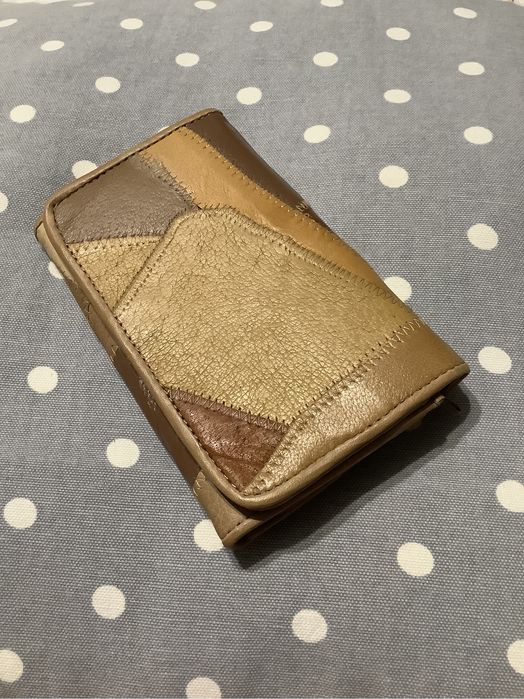 Nowy skórzany portfel damski patchwork beżowy brązowy latte