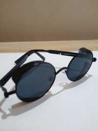 Модные круглые мужские солнцезащитные черные стильные молодежные очки