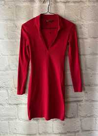 Czerwona prążkowana sukienka dresowa wiosenna Zara 36 8 S