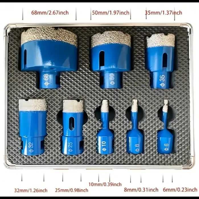 Zestaw otwornic diamentowych 6–68 mm w walizce do gresu, płytek kamien