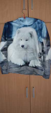 Bluza 3D Kaptur Harajuku Samoyed Pies rozm S