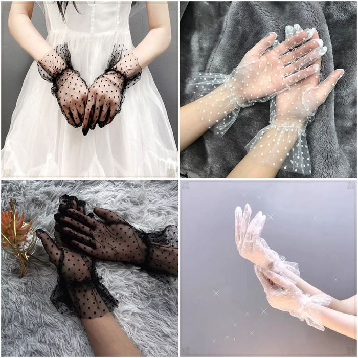 Фатинові рукавички в горошок прозорі перчатки фатиновые вечерние