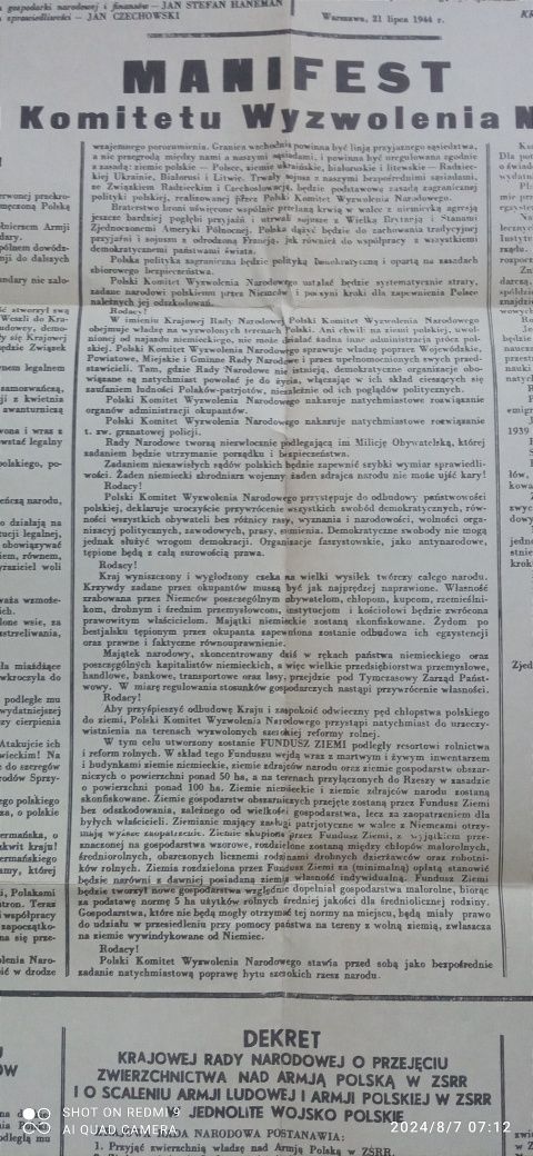 Manifest dokument z lat 50/60.