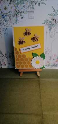 Kartka dla pszczelarza pszczoły i miód ręcznie robiona 3D