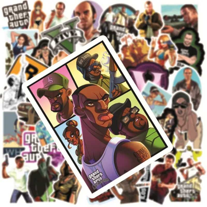 Наклейки стикеры серии игр GTA Vice City, San Andreas, IV, V 50 шт.