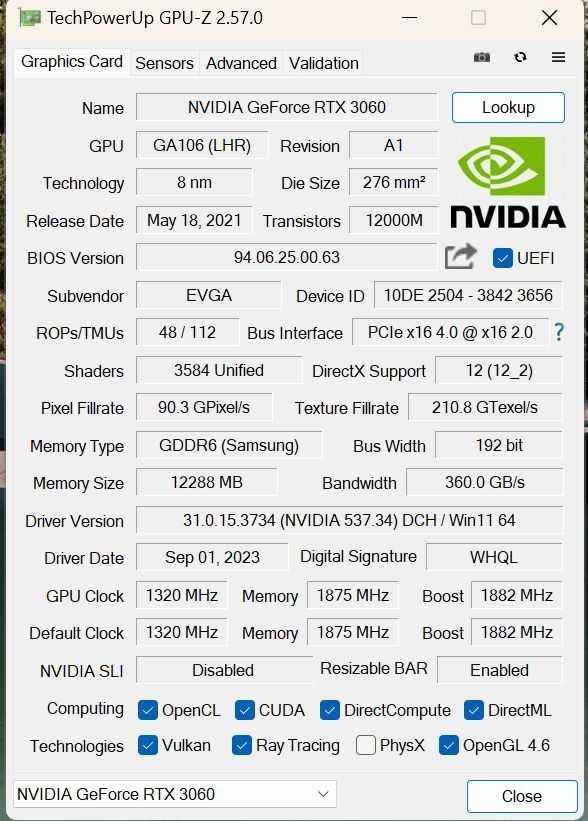 Класна відеокарта Nvidia GeForce RTX 3060 12gb EVGA видеокарта