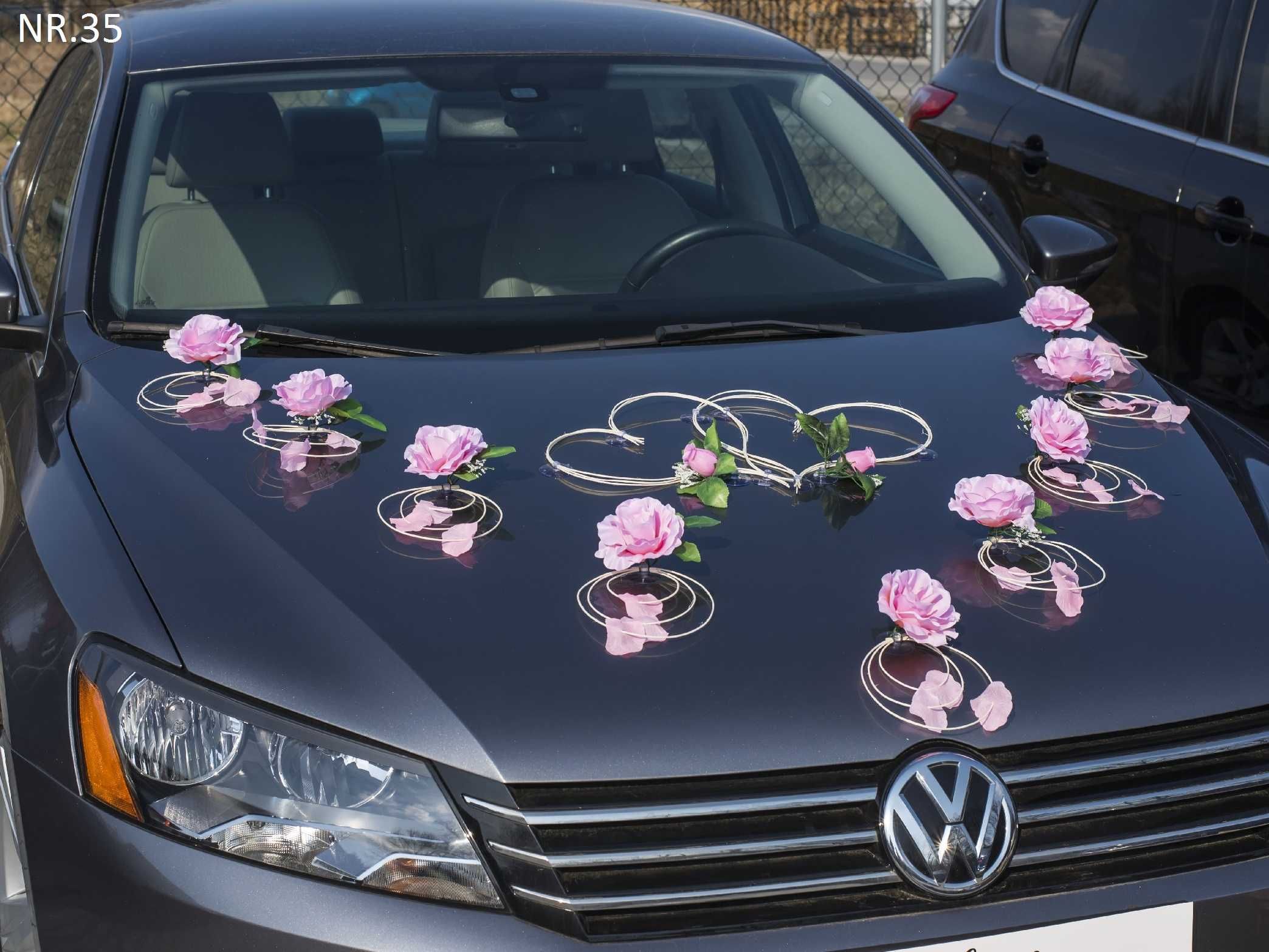 Dekoracja samochodu na samochód ozdoby stroiki na auto ślubne 035