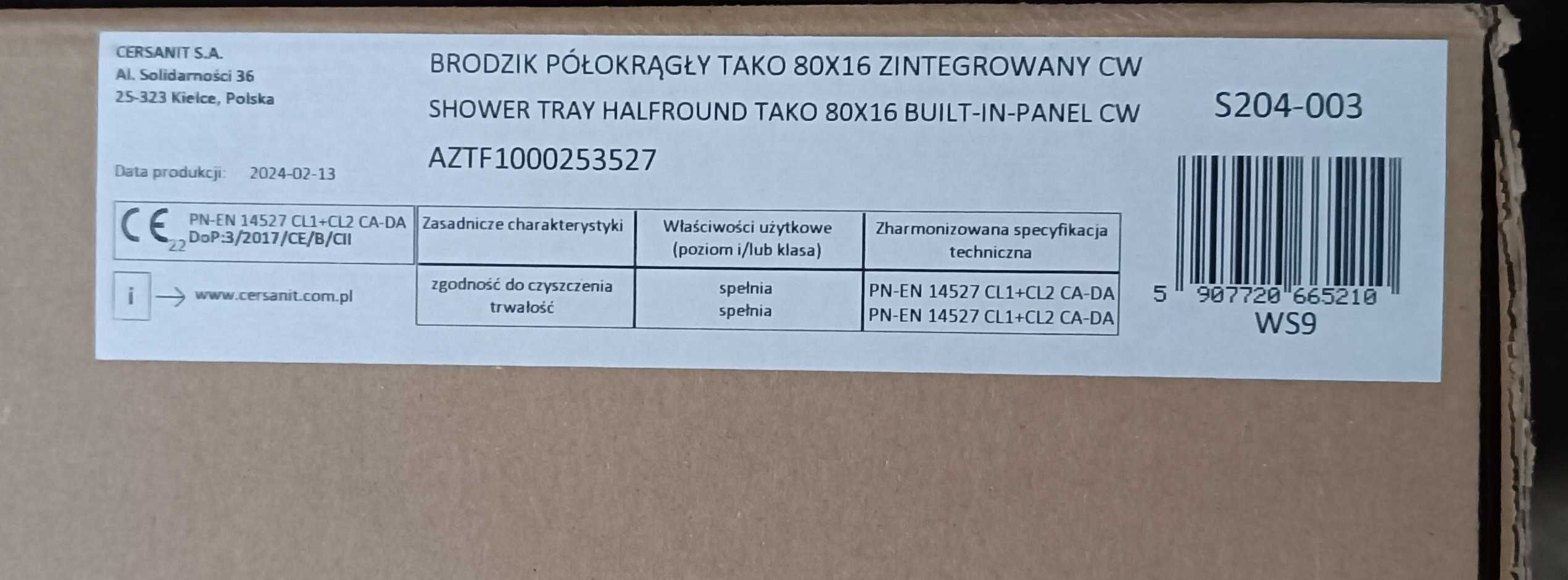 Nowy CERSANIT Brodzik półokrągły TAKO 80x16 biały