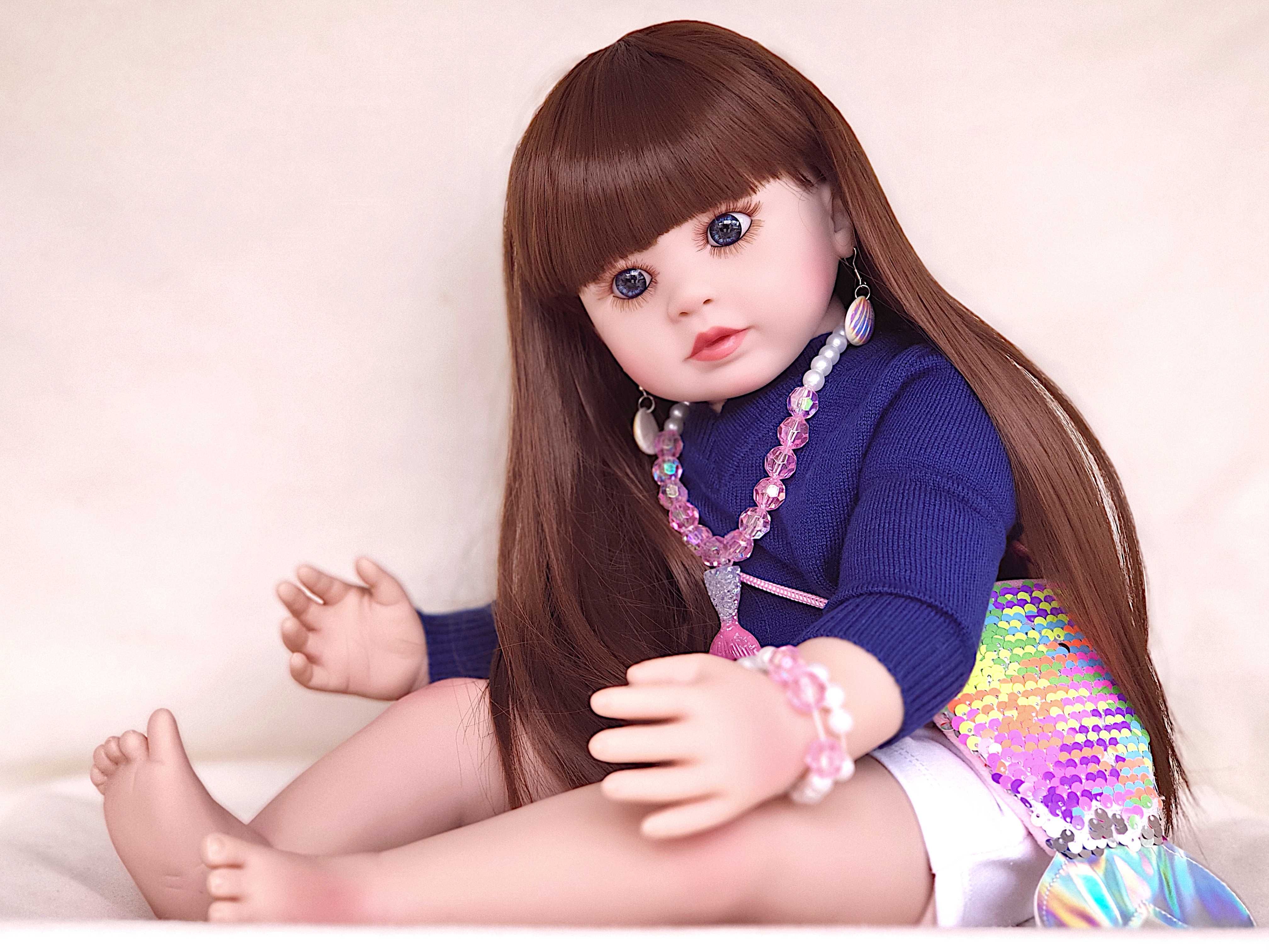 Boneca Reborn, Corpo em Tecido, Cabelo comprido, 60cms, 1.5Kgs (Novo)