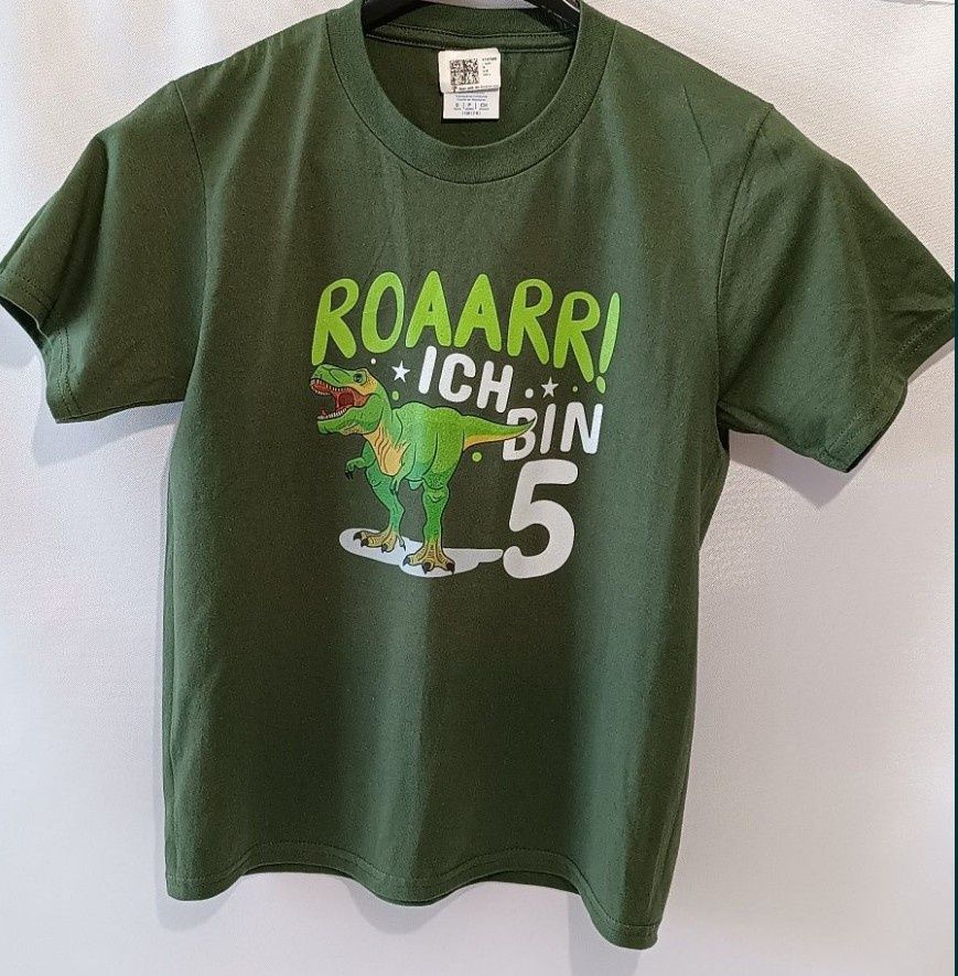 Koszulka Dziecięca z Nadrukiem Zielona Dinozaur r. 128. Nowa
