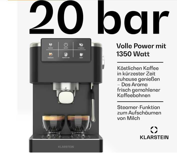 Кофеварка Холодне еспрессо Латте KLARSTEIN SteelPresso Touch 20 бар