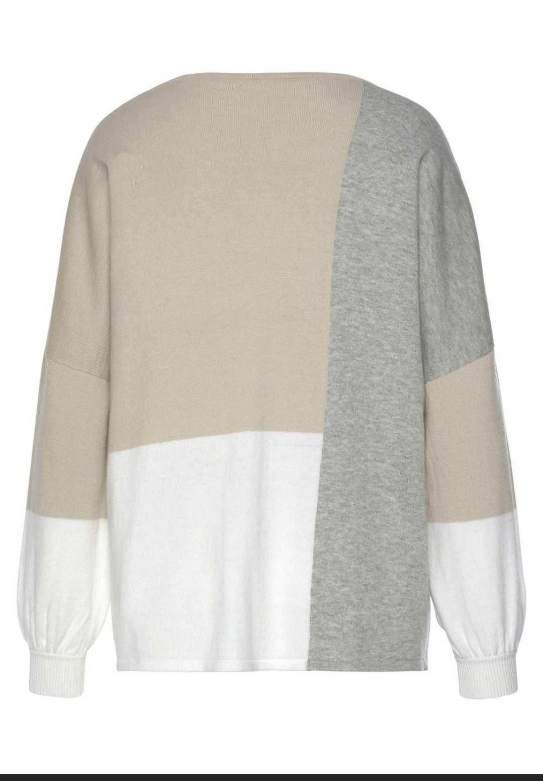 świetny sweter w beżowo białej tonacji. bawełna 48