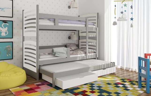 Łóżko piętrowe dla dzieci Janek 3 osobowe + materace GRATIS!