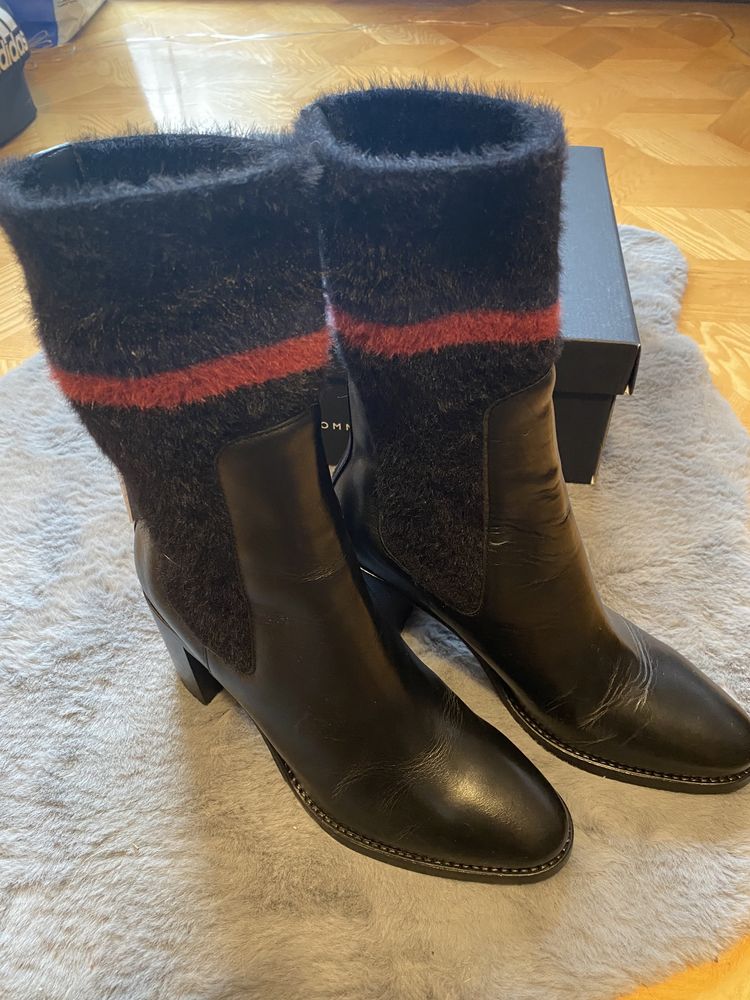 Buty nowe Tommy Hilfiger 39 38 botki czarne na obcasie ze skarpetą