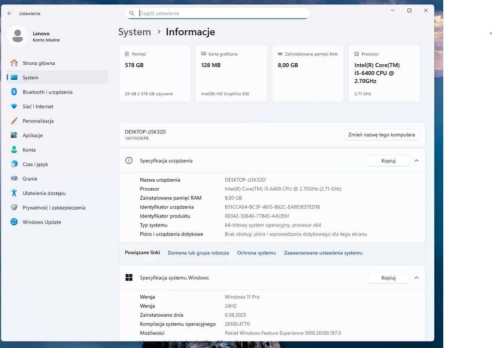 Komputer Lenovo i5-6400