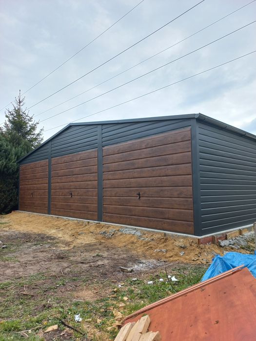 Garaż blaszany drewnopodobny konstrukcja profil zamknięty