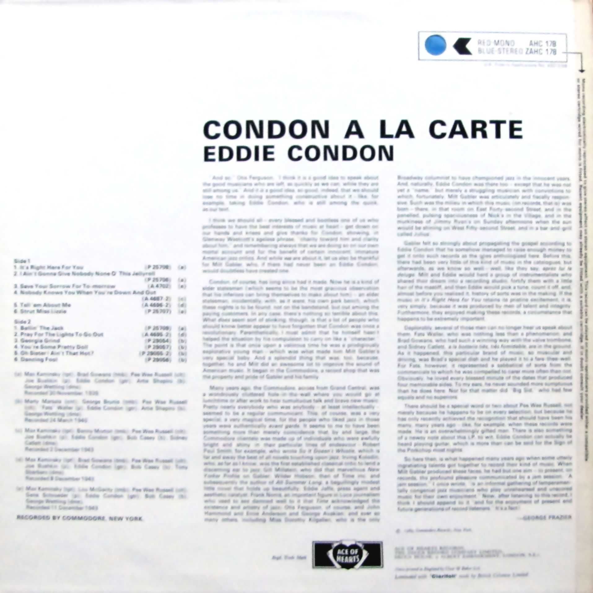 Eddie Condon ~ płyta winyl ~ ZAHC 178 ~ stan bdb