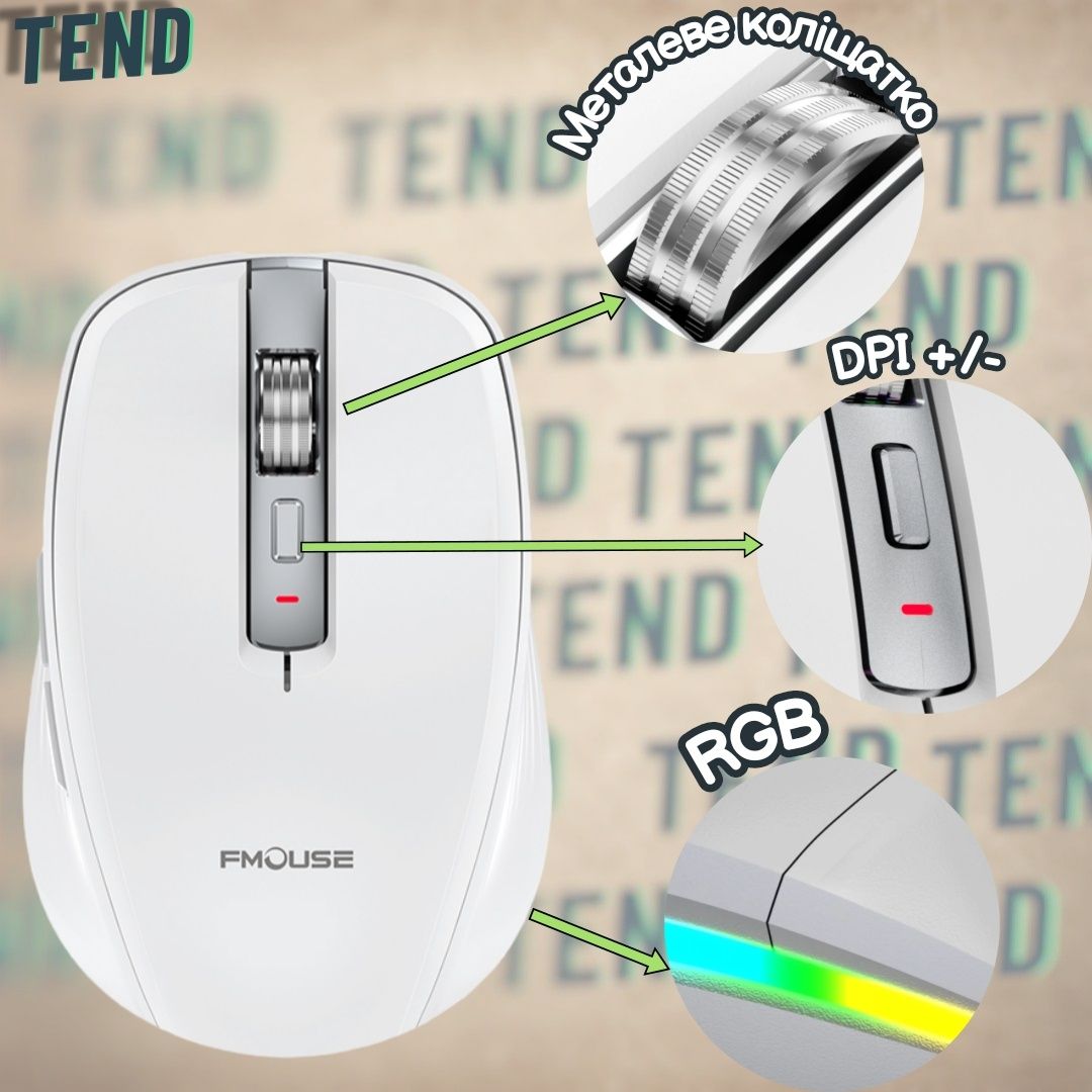 Мышка аккумуляторная FM FIT-3 USB+Bluetooth с RGB-подсветкой
