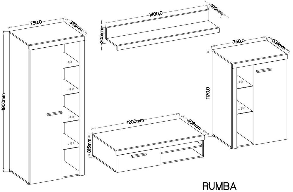 Meblościanka Rumba + Komoda