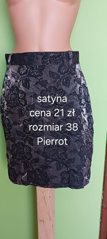 Srebrna satynowa spódnica ołówkowa z kwiatami Pierrot rozm.38