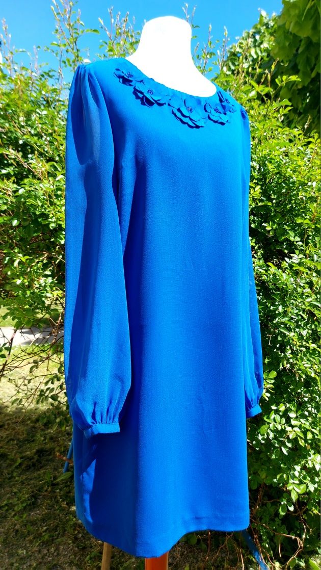 Oasis m/l niebieska sukienka cienka na wiosnę elegancka na przyjęcie