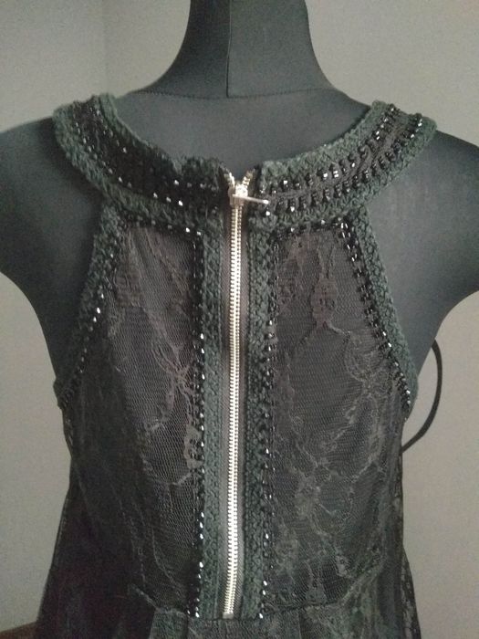 Bluzka damska tunika koronkowa zdobiona koralikami na imprezę M 40 42