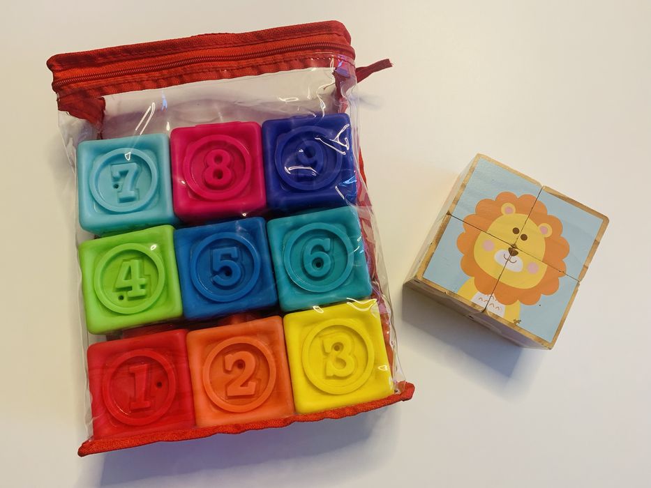 Klocki gumowe SMIKI sensoryczne + klocki drewniane