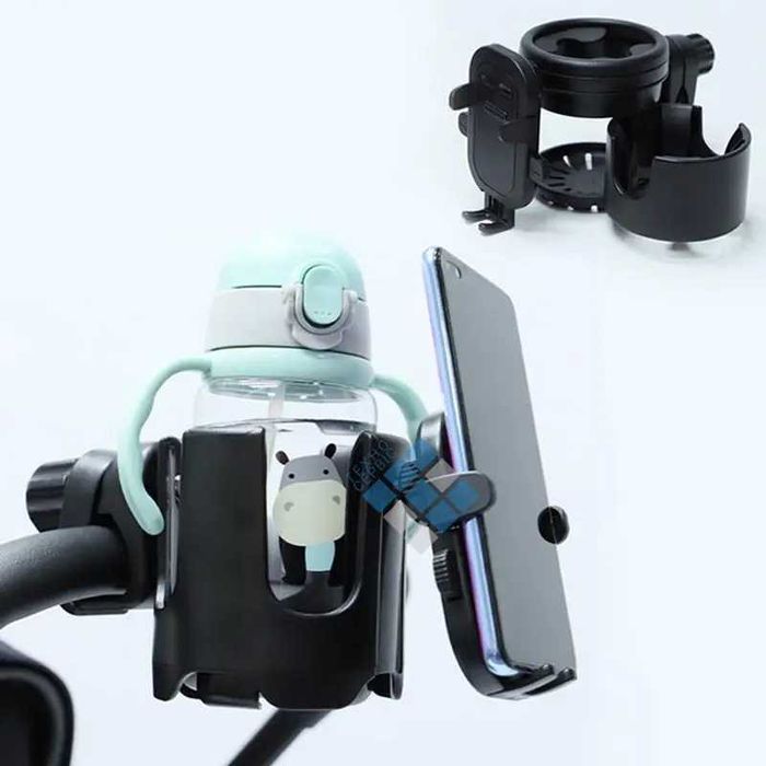 Універсальний підсклянник з тримачем телефону на коляску 3 в 1