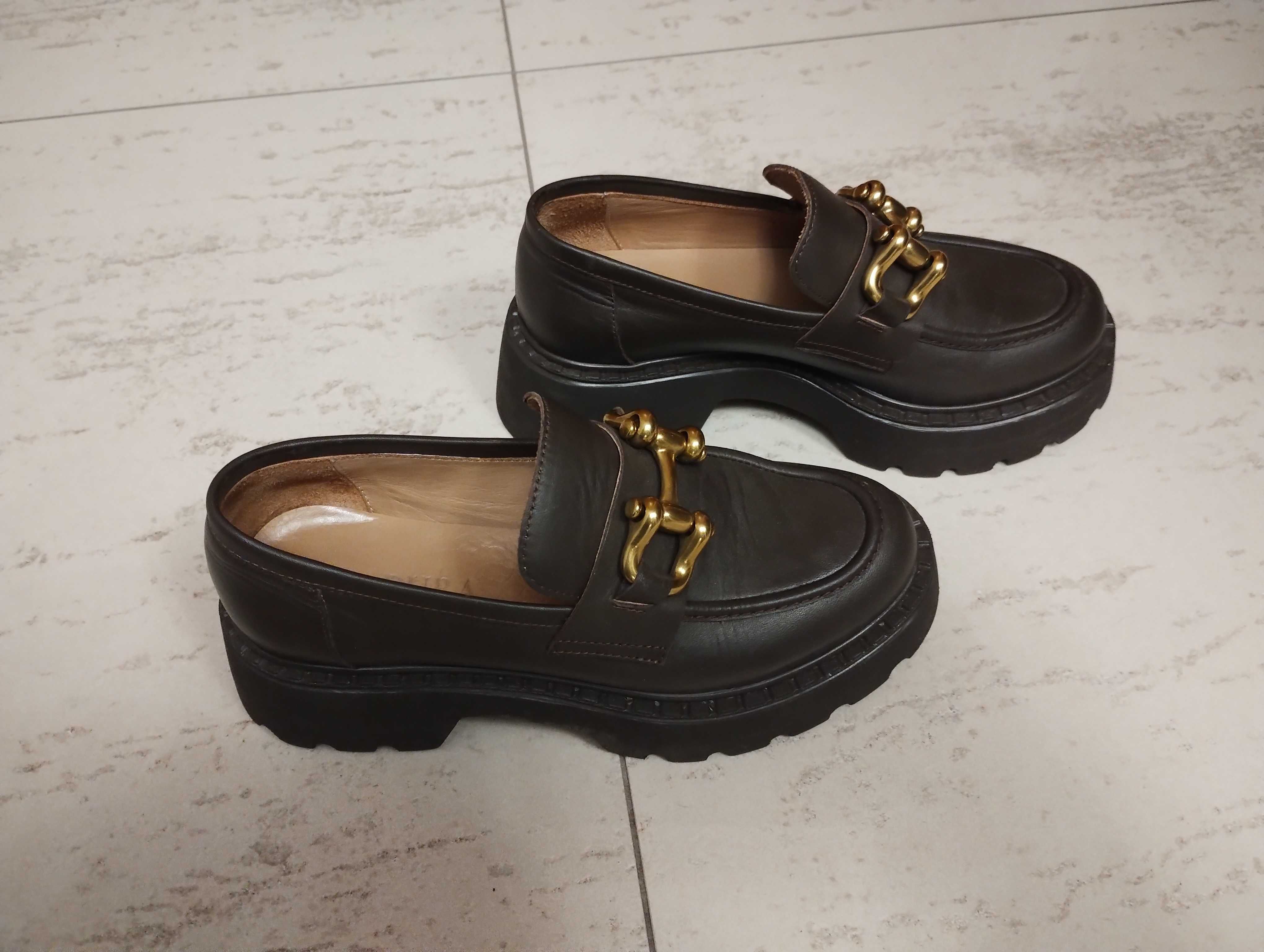 Damskie buty półbuty mokasyny brązowe