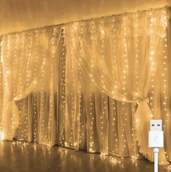 Гирлянда 3м на 3м 300 Led + пульт Штора Роса на проволке Оптом Дроп
