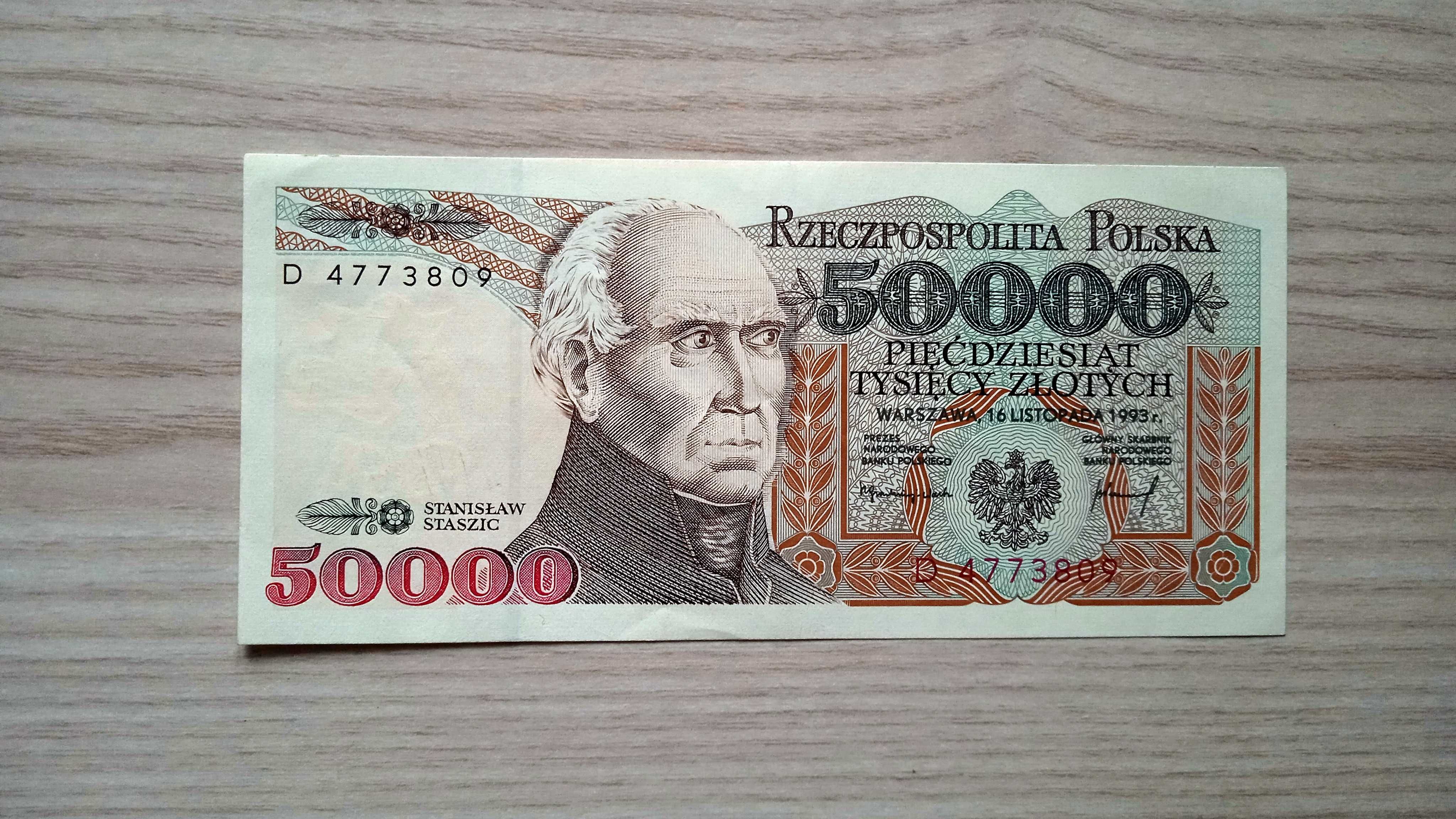 Banknot PRL  50000 zł  D  1993  stan UNC-