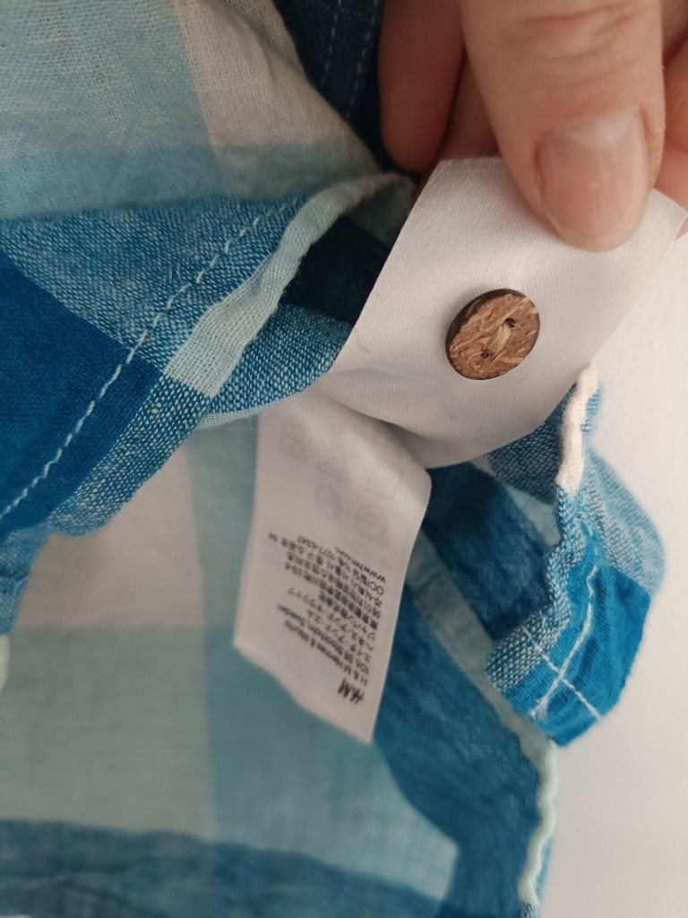 Koszula męska lniana H&M S w kratkę  błękitną niebieską