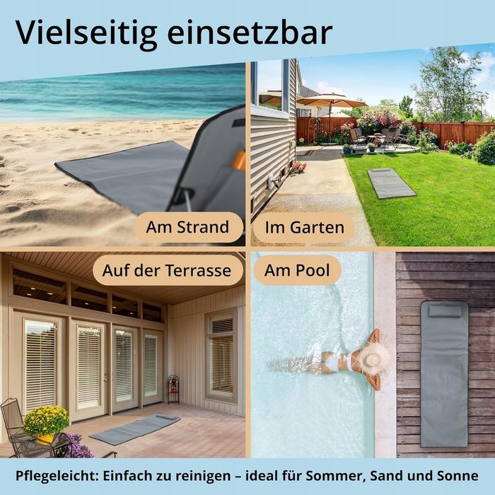 Mata plażowa składana z regulowanym oparciem i torbą – szara