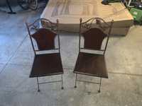 Komplet 2 krzeseł ozdobne stalowo drewniane